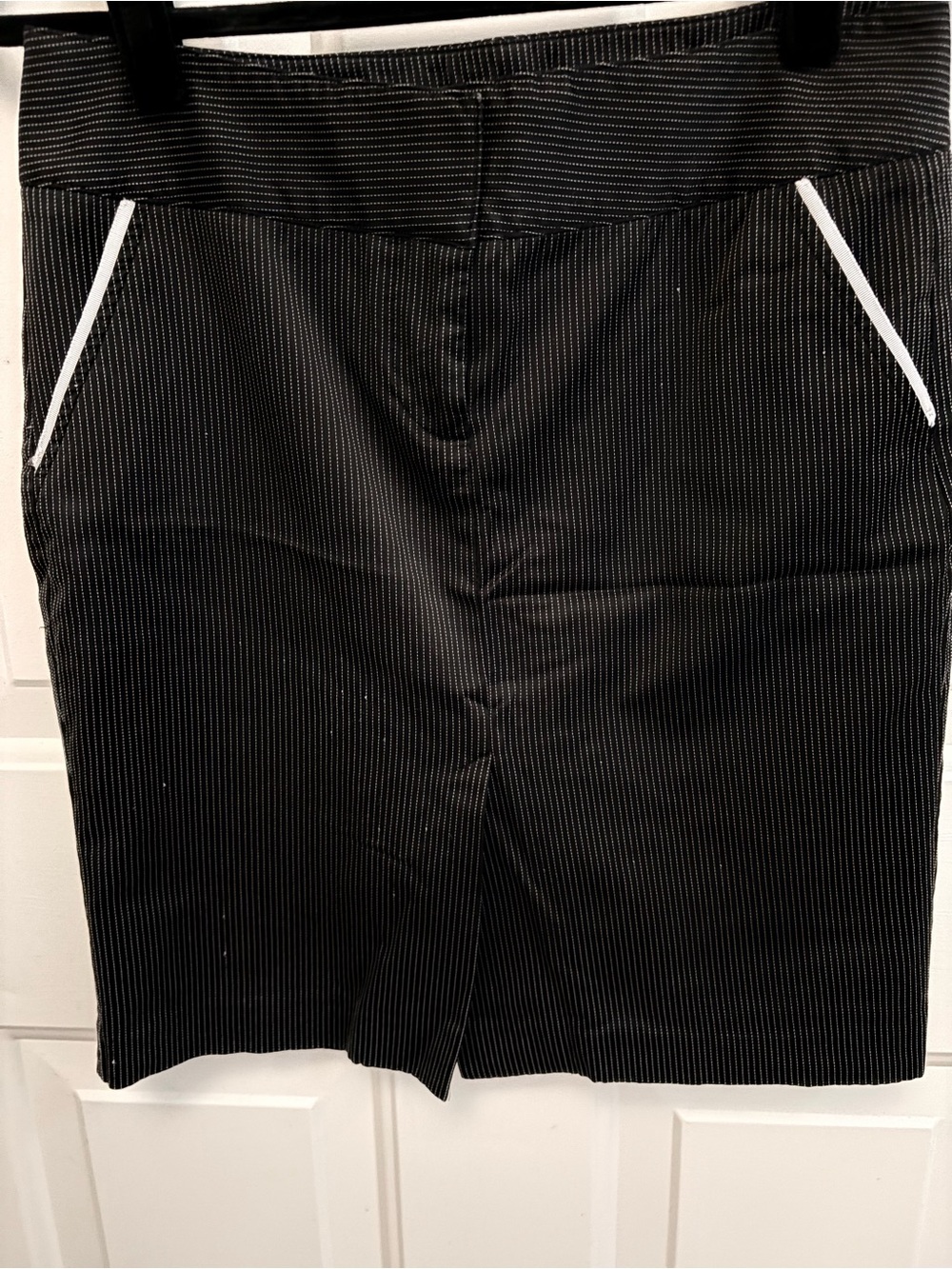 Bebe Black Pinstripe Pencil Skirt with White Trim